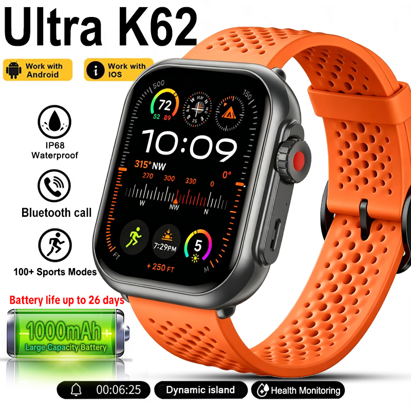 Aquatic Sports Performance - 新型ウォッチウルトラK62スマートウォッチ メンズ レディース 1000mAhバッテリー フィットネストラッカー 心拍数